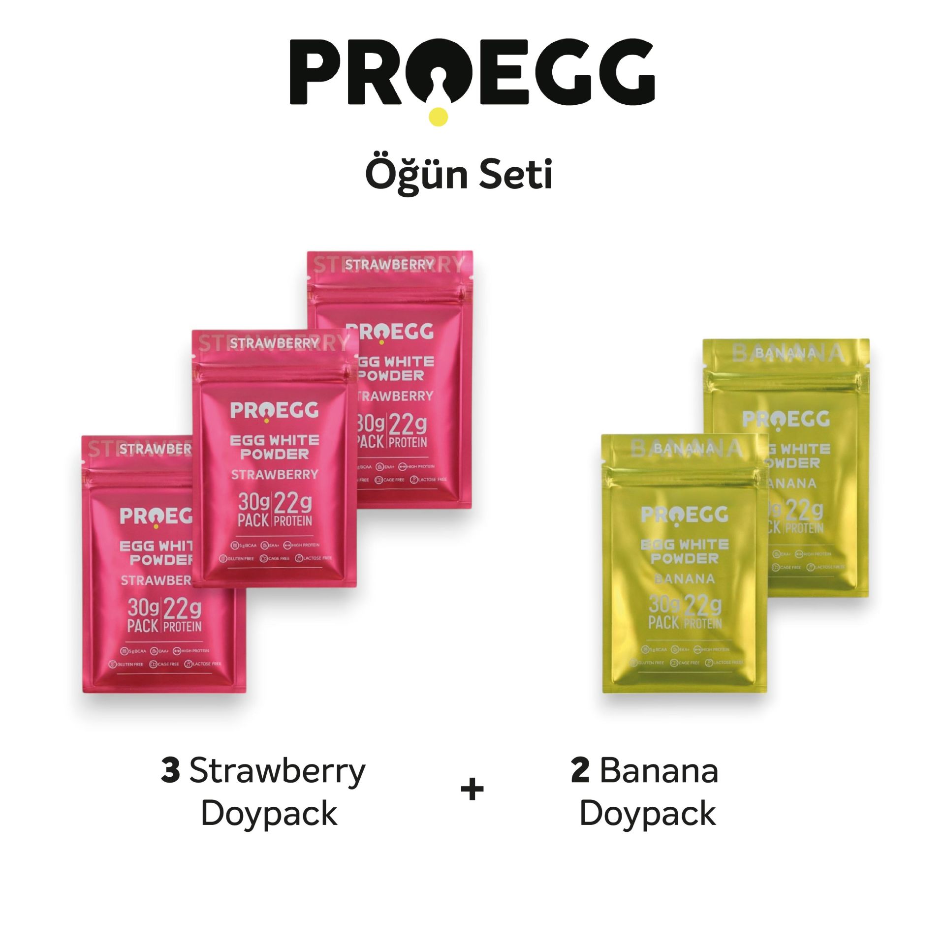 Öğün Seti 3 Çilek Aromalı ve 2 Muz Aromalı Egg White Protein