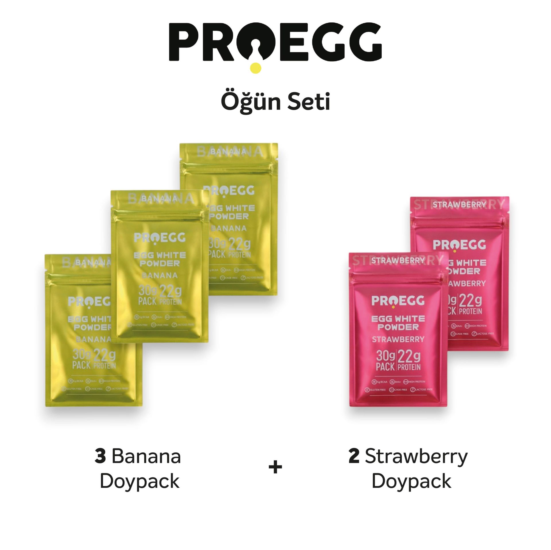 Öğün Seti 3 Muz Aromalı ve 2 Çilek Aromalı Egg White Protein