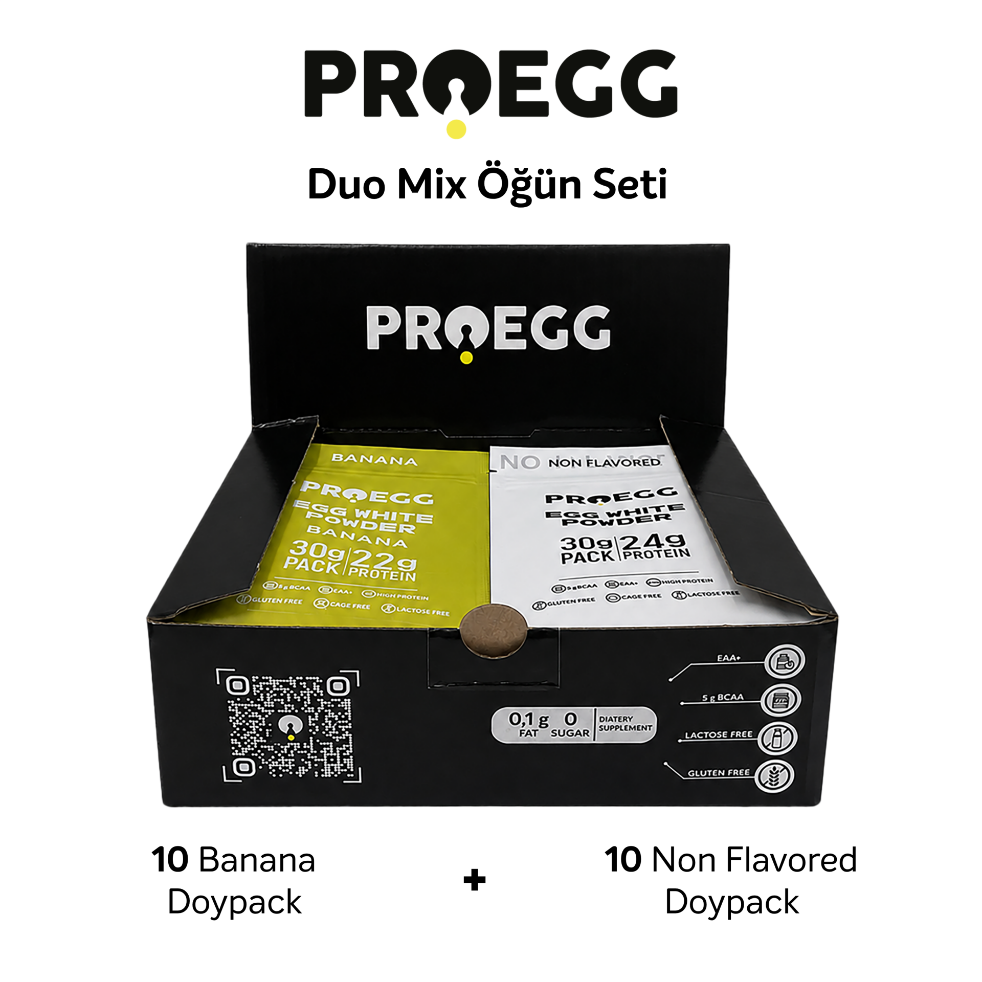 Proegg Duo Mix 20’li Karışık Aroma 30 Gr Egg White Protein Tozu (Muz & Sade)