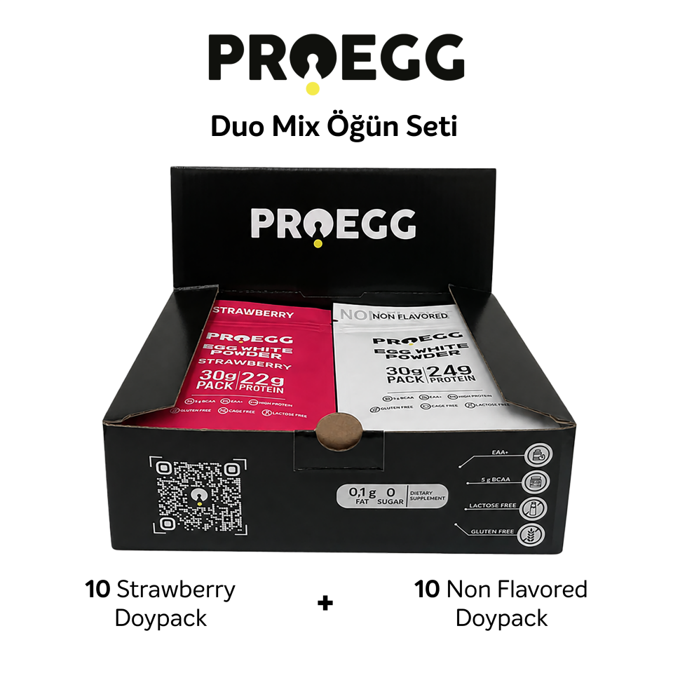 Proegg Duo Mix 20’li Karışık Aroma 30 Gr Egg White Protein Tozu (Çilek & Sade)