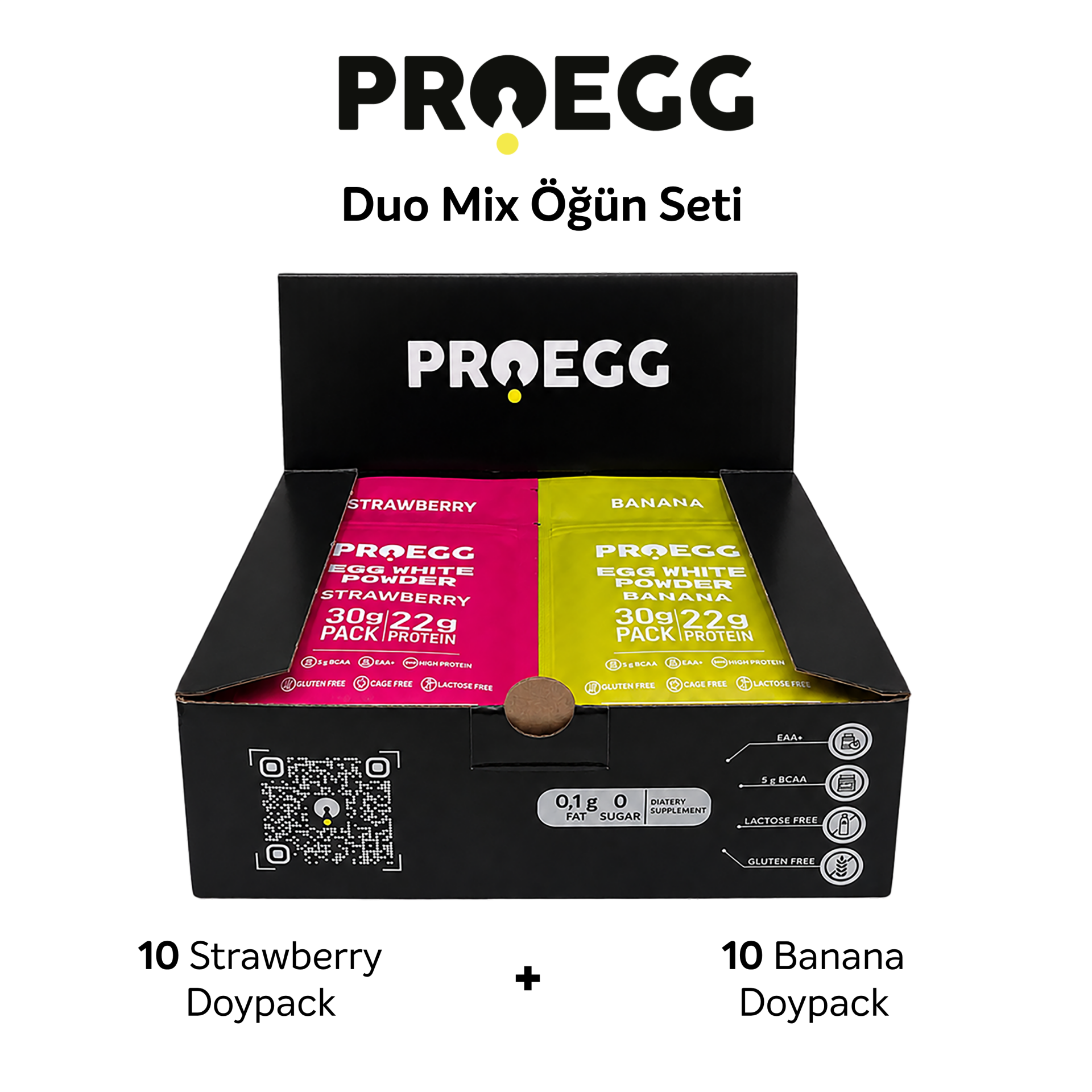 Proegg Duo Mix 20’li Karışık Aroma 30 Gr Egg White Protein Tozu (Çilek & Muz)